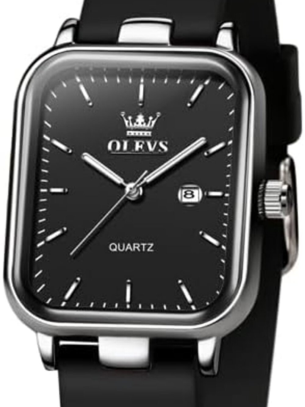 Women's Silver Black Square Silicone Band Waterproof Luxury Elegant Casual Watch